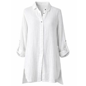 SOFT SURROUNDINGS ROLL TAB GAUZE COTTON CASUAL CLASSIC EVERYDAY COLLARED BLOUSE